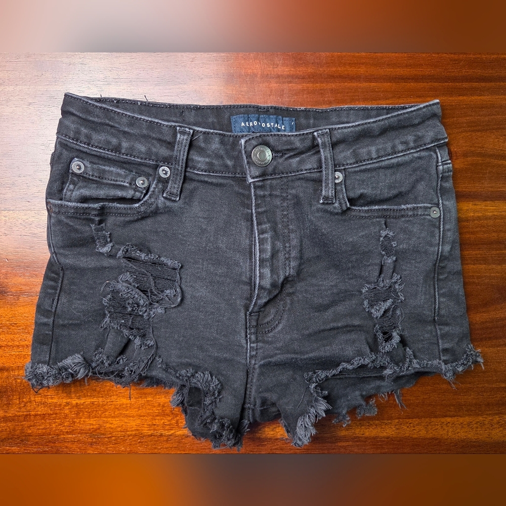 Aeropostale Black Distressed Denim Shorts - Women